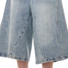 批发美式新一派水洗磨破牛仔短裤男女夏季街头宽松设计感阔腿七分裤潮