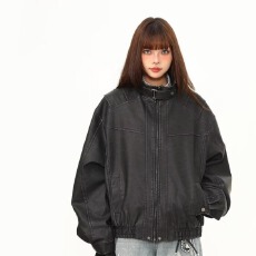 批发2026搭配<b class='q'>新款</b>美式复古夹克女春秋季宽松显瘦酷飒风皮机车外套<b class='q'>情侣</b>