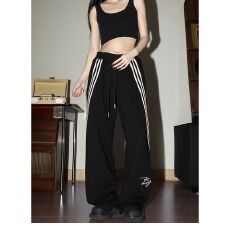 批发立体裤头内包边冰丝裤子女男夏季薄款直筒<b class='q'>宽松</b>运动休闲阔腿长裤