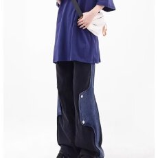 批发美式复古原色牛仔裤男女设计感小众痞帅工装宽松休闲直筒阔腿裤子