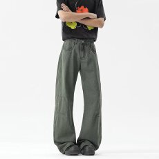 批发美式复古牛仔阔腿多口袋工装裤男女直筒宽松小众设计感休闲弯刀裤