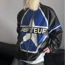 批发立领机车<b class='q'>皮衣</b>外套<b class='q'>男</b>女2026新款美式春季新款骑行赛车服夹克