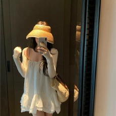 批发法式气质蓬蓬A摆无袖吊带<b class='q'>连衣裙</b>女春夏沙滩海边度假穿搭公主短裙