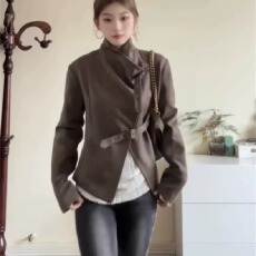 批发原版麂皮面料 有内里 美式麂皮绒<b class='q'>短款</b>外套春秋新款机车服夹克上衣