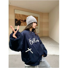 批发藏青色字母棒球服外套女春秋2025新款美式学院风甜酷减龄夹克上衣