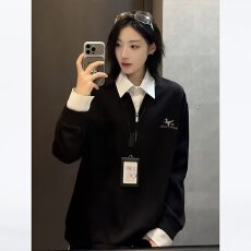 批发假两件拼接<b class='q'>刺绣</b>卫衣女闲仔春秋2026长袖Polo衫打底衫<b class='q'>衬衫</b>领衣服