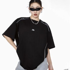 批发美式复古圆领重磅短袖男女夏季T恤宽松纯色轻熟风打底衫半袖体恤