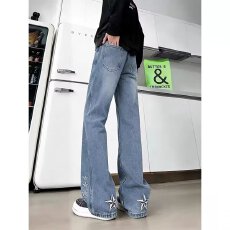 批发2026美式复古水洗做旧<b class='q'>浅色</b><b class='q'>牛仔裤</b>男女高街宽松直筒阔腿垂感长裤子