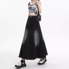 批发大码胖mm韩版复古牛仔半身裙女2026春秋女装伞裙子显瘦a字大摆裙