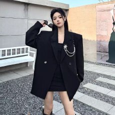 批发原宿炸街潮牌金属装饰休闲<b class='q'>西服</b>春秋季新款宽松男<b class='q'>女</b>上衣西装外套