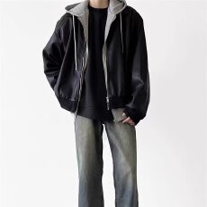 批发气质假两件<b class='q'>皮衣</b>夹克外套<b class='q'>男</b>女春季2026年新款机车风防风外套上衣