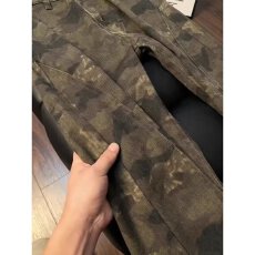 批发街头美式复古迷彩多口袋牛仔裤男女同款<b class='q'>修身</b>工装伐木工微喇长裤