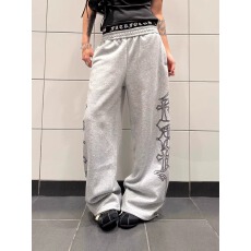 批发美式复古高街双腰头印花休闲运动卫裤<b class='q'>男</b>女宽松直筒百搭长裤