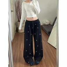 批发<b class='q'>韩版</b>宽松百搭抽绳休闲<b class='q'>裤</b><b class='q'>裤</b>子女款2026春季新款十字满印运动拖地<b class='q'>裤</b>