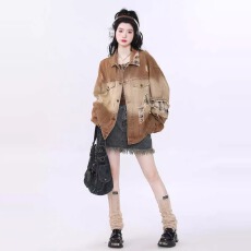 批发复古高街<b class='q'>牛仔</b>外套女2026新款早秋季美式慵懒chic工装<b class='q'>夹克</b>宽松上衣
