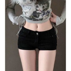 批发黑色个性<b class='q'>牛仔</b><b class='q'>短裤</b><b class='q'>女</b>潮酷2026新款夏季高腰弹力直筒包臀热裤外穿
