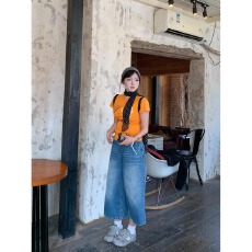 批发浅色牛仔裤女春秋季新款2026年直筒宽松阔腿裤裙裤小个子<b class='q'>九分</b>裤子