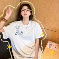 批发重磅纯棉国风刺绣藤蔓花卉<b class='q'>短袖</b>t恤女夏季男女同款学生情侣装半袖