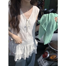 批发法式白色蕾丝无袖背心衬衫<b class='q'>连衣裙</b>子女夏季2026新款小个子气质短裙