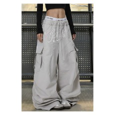 批发原版做法伞兵工装裤刺绣褶皱多口袋长<b class='q'>裤子</b><b class='q'>男</b>女潮牌弯刀阔腿裤春