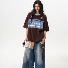 批发2026新款夏<b class='q'>男</b>女<b class='q'>T</b><b class='q'>恤</b>撞色条纹拼接舒适有型百搭时尚休闲短袖