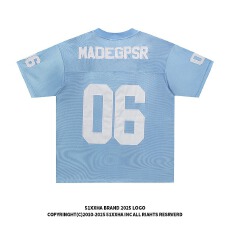 批发美式复古橄榄球服V领运动短袖<b class='q'>T</b><b class='q'>恤</b>男女缎面凉感宽松足球上衣