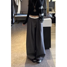 灰色褶皱西装休闲裤女春夏季2026新款高腰显瘦宽松直筒阔腿长裤子