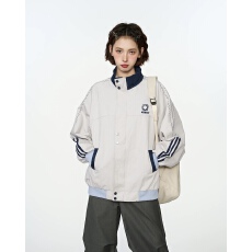 批发初秋穿搭美式中性宽松拼接粉色外套女<b class='q'>春</b>秋2025新款立领棒球服夹克