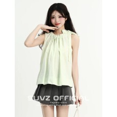 批发春夏蝴蝶结绑带无袖衬衫背心女夏季2026新款娃娃衫宽松小众上衣