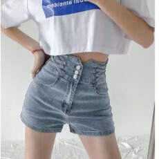 批发牛仔短裤女ins夏薄款弹力<b class='q'>紧身</b>贴标a字裤打底外穿提臀直筒阔腿短裤