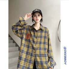 批发美式复古粉色格子<b class='q'>衬衫</b>女款秋季长袖<b class='q'>衬衣</b>男女潮流百搭外套