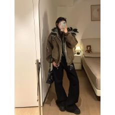 批发布零零字母设计感黑色牛仔裤女直筒微喇弯刀美式复古高街工<b class='q'>装</b>裤子