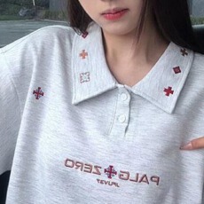 批发2026揭潮坊<b class='q'>街头</b>字母刺绣短袖T恤女夏季新款设计感宽松休闲POLO衫