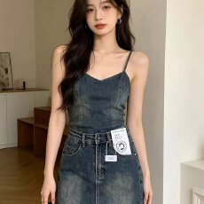批发复古牛仔短裙女2026夏季新款高腰a字显瘦<b class='q'>性感</b>辣妹紧身包臀半身裙