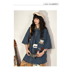 批发潮牌几何设计感水洗复古翻领牛仔<b class='q'>衬衫</b>男女2026春夏秋新款<b class='q'>衬衣</b>外套