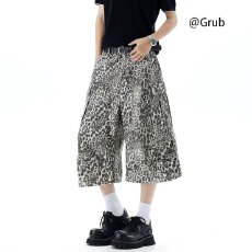批发流美式复古豹纹工装<b class='q'>七分裤</b><b class='q'>男</b>女宽松直筒口袋设计<b class='q'>短裤</b>休闲裤气质