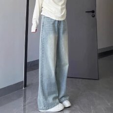 批发美式复古阔腿牛仔裤女春<b class='q'>秋</b>大码胖mm宽松显瘦梨型身材直筒裤子