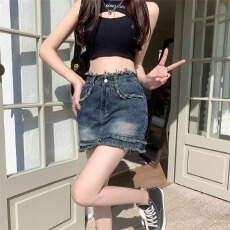 批发牛仔短裙女夏季辣妹高腰显瘦a字半裙<b class='q'>百搭</b>包臀裙子潮流牛仔裙