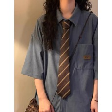 批发夏季美式复古学院风简约休闲宽松百搭短袖<b class='q'>衬衫</b>男女上衣潮