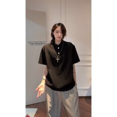批发美式小众痞帅复古立领短袖polo衫男女夏季T恤ins高级感百搭上衣