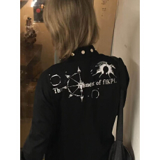批发y2k气质先生亚文化长袖t恤男女秋古堡印花宽松v领卫衣视觉系上衣