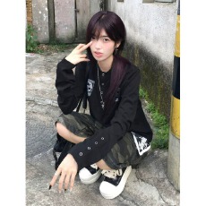 批发DETW 25AW*暗黑-骷髅头亨利领弯刀长袖修身高级感打底衫男女T恤