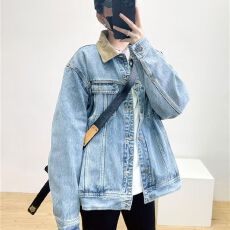 批发<b class='q'>秋</b>季美式复古水洗做旧撞色牛仔夹克休闲宽松外套男女巴恩风夹克