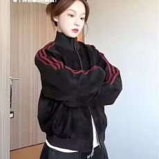 批发美式荔枝纹PU<b class='q'>皮衣</b>夹克外套女2026新款早秋季三条杠短款<b class='q'>机车</b>棒球服