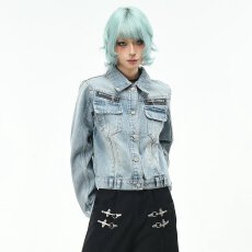 批发港风复古做旧水洗牛仔外套女2026秋季个性别致宽松短款夹克上衣