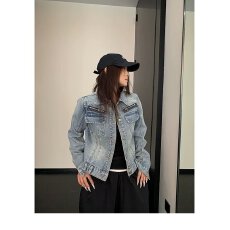 批发春<b class='q'>秋</b>夹克就位水洗牛仔外套男女修身短款休闲牛仔衣韩版上衣夹克