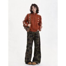 美式复古拿破仑仿麂皮绒三条杠夹克女2026秋季宽松百搭立领外套潮