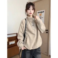 美式复古半拉链立领薄款卫衣女春秋2026新款宽松慵懒外套上衣