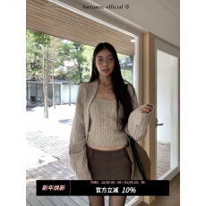 批发fortunee 麻花针织抹胸+宽松慵懒<b class='q'>长袖</b>开衫毛衣套装<b class='q'>两件套</b>秋冬新款