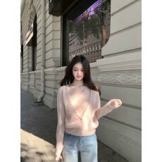 批发famouswang春季新款早春仙仙<b class='q'>马海毛</b>柔柔粉色针织<b class='q'>开衫</b>背心两件套